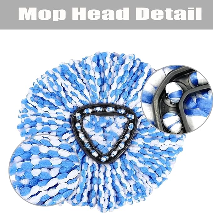 Spin Mop Accessories: 2 Replacement Heads, Triangle Base, Adjustable Handle for Cleaning