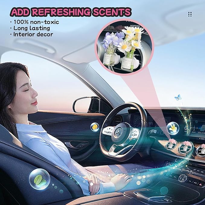 5 Packs Girl Girly Car Accessories for Women, Cute Car Decor Dashboard Decorations, Cute Flower Air Freshener Vent Clips, Auto Interior Dash Ornament Accessories