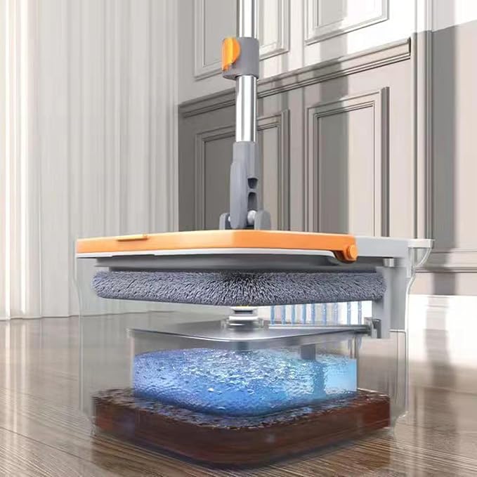 Walbest Spin Mop with Bucket, 360 Degree Rotatable Self Wash Square Mop Clean/Dirty Water Separation System Adjustable Handle Mops for Wet and Dry Dual-use Grey B