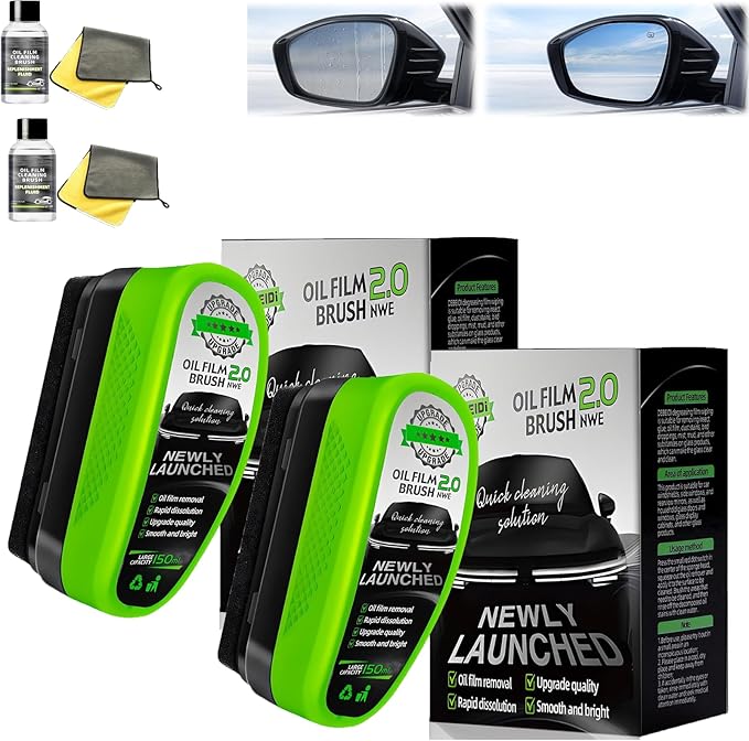 Glass Cleaner, anti-rain fog glass cleaning board, All in One Oil Film Cleaning Brush, 2025 Upgrade Car Windshield Cleaner, 150ml Automotive Window for All Vehicles (2pcs)