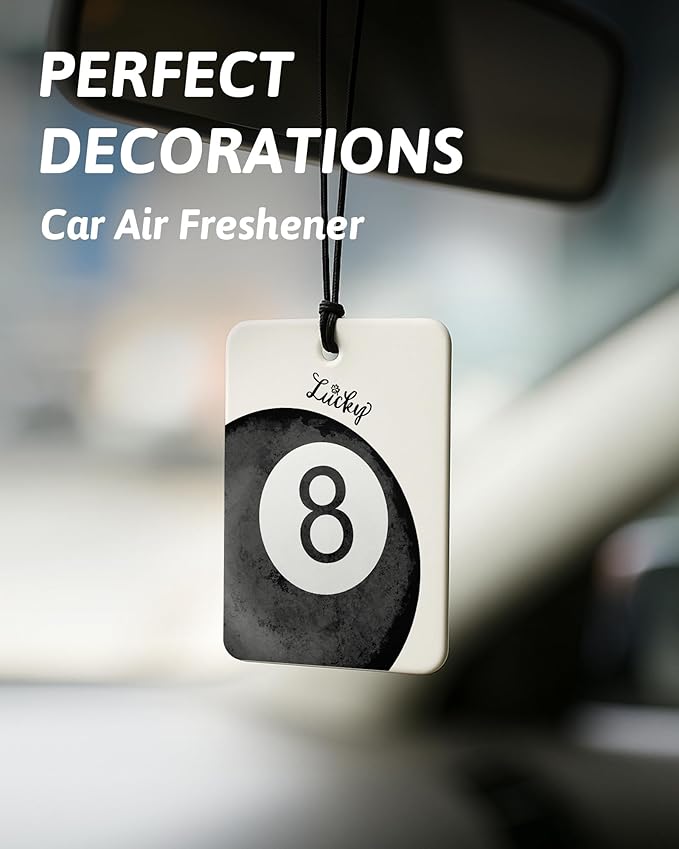Black Preppy Car Air Freshener 4 Pcs, Trendy Retro Ace Card Lucky 8 Ball Disco Ball Hanging Air Freshener for Cars Closet Drawer Books, Girly Car Accessories Mirror Decor for Women