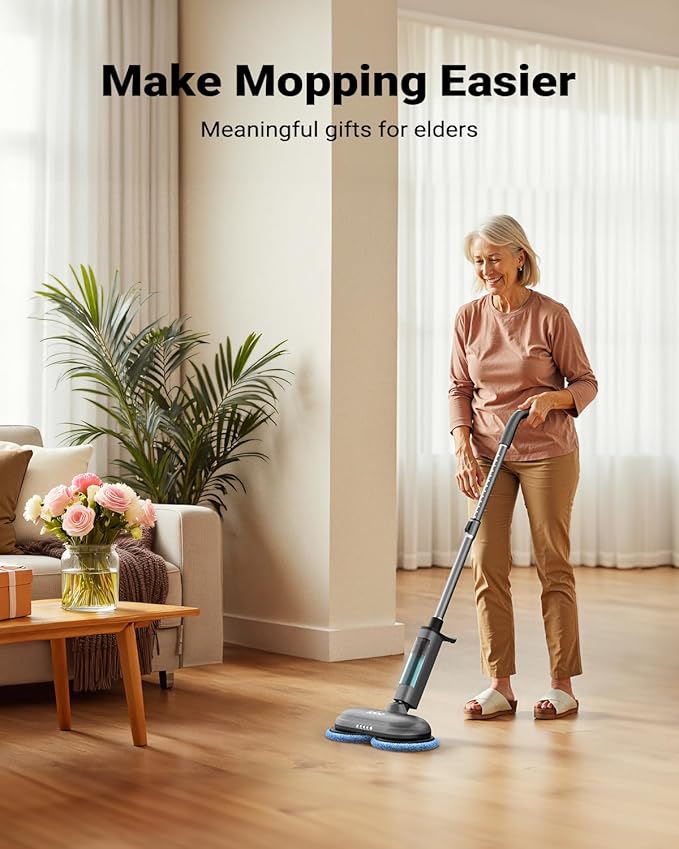iDOO Cordless Electric Mop, Rechargeable Spin Mop with Water Spray & LED Headlight, Quiet Self Propelled Floor Cleaner, Washable Pads & 350ml Water Tank, Lightweight Floor Scrubber for All Floors
