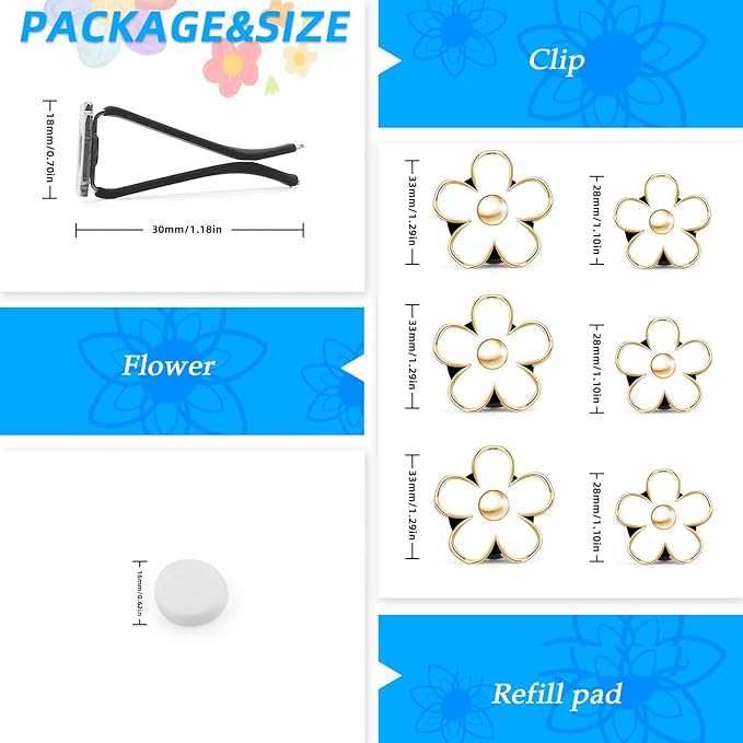Daisy Flower Air Vent Clip - Colorful Car Accessories for Women Interior, Cute Set, White