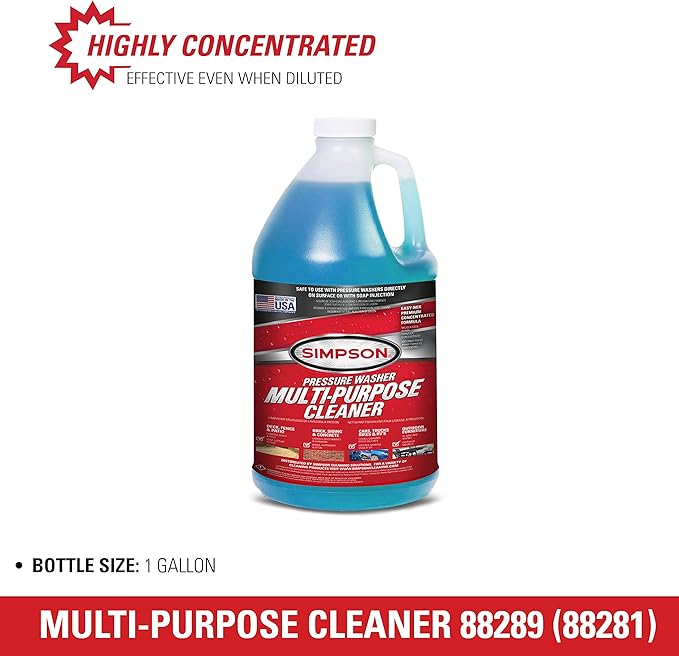Simpson Cleaning 88281 Cleaner, Concentrated Soap Solution for Pressure Washers and Spray Bottles, Use on Concrete, Vinyl Siding, Appliances, Windows, Cars, Fences, Decks, Blue, 1 Gallon