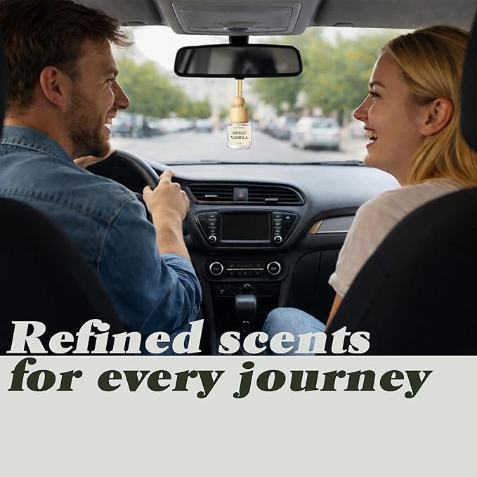 Car Air Freshener - Pack of 2 Vanilla Scent Hanging Car Air Diffuser - 0.27FL OZ/8ML Odor Eliminator - 60 Days Long Lasting Essential Oil Diffuser - Cars Accessories for Men & Women