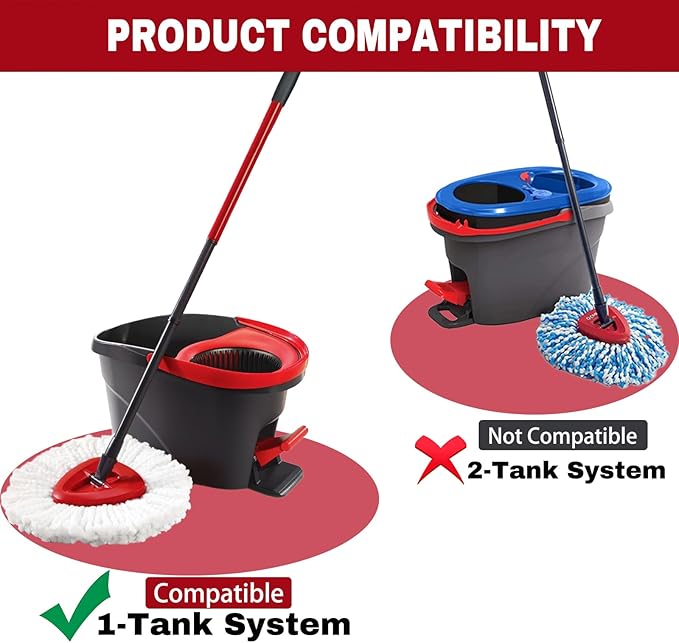 12 Pack Spin Mop Replacement Heads, Mop Replace Head Easywring 1-Tank System, Mop Head Replacement for Hardwood Floor Cleaning, Machine Washable and Easy to Replace