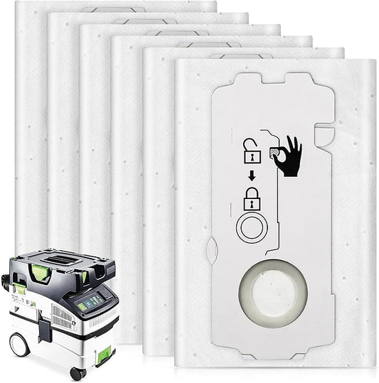 6 Pack 204308 CT Mini/Midi -2/5 Filter Bags Compatible with Festool CT MINI, CT MINI I, CT MIDI and CT MIDI I from 2019 Onwards, CTC MINI/MIDI and CT 15