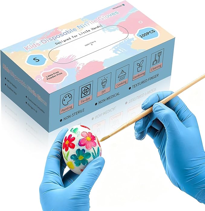 PROMEDIX P Kids Gloves Disposable for 6-10 Years,100PCS Nitrile Gloves for Crafting,Cooking,Latex-Free,Powder-Free