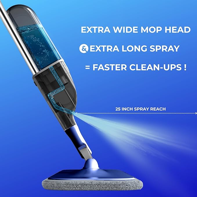 True & Tidy® Multi-Surface Spray Mop with Refillable Water Bottle, Use Any Cleaning Solution Easy to Fill and Refill with Machine Washable Mop Pad (Navy)
