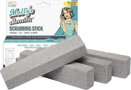 Molly's Marvelous Scrubbing Sticks, Pumice Stones for Tiles, Bathroom, Kitchen, and Hard Water, Household Cleaning Tool, 4pk