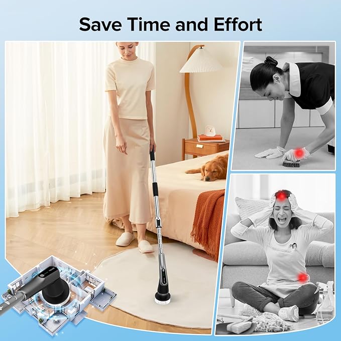 G2-Pro Electric Spin Scrubber - IPX7 Waterproof 12-in-1 Shower Cleaner Brush, Retractable Handle & 2-Speed for Bathroom, Bathtub, Kitchen, Tile Floors