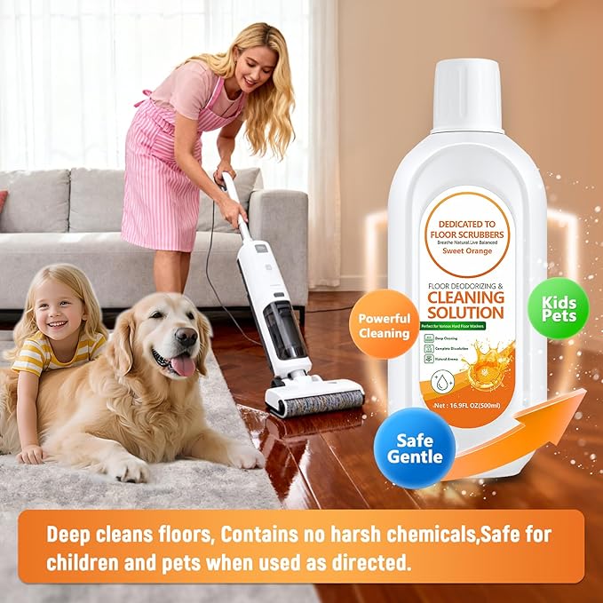 Floor Cleaning Solution Compatible with Tineco iFLOOR 2/3/5 & FLOOR ONE S3/S5/S6/S7 PRO, Low Foam Floor Cleaner for All Cordless Wet/Dry Vacuum & Robot Vacuums Mop (2 Bottle, Sweet Orange)