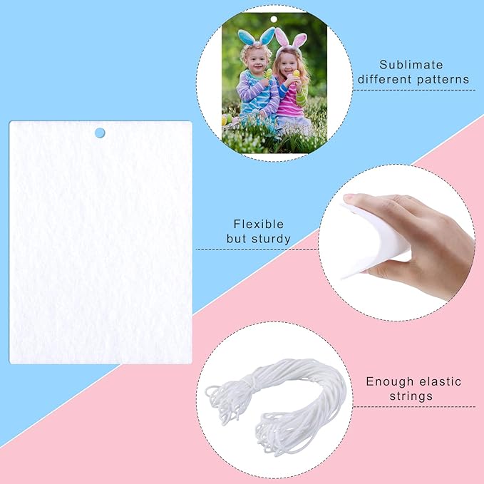 Maitys 25 Pieces Sublimation Air Freshener Blanks Sheets Car Scented Hanging Fragrant Fresheners Felt Sheets Blanks DIY with Elastic Rope for Car Interior Decor, Bathroom, Home Hanging Ornaments