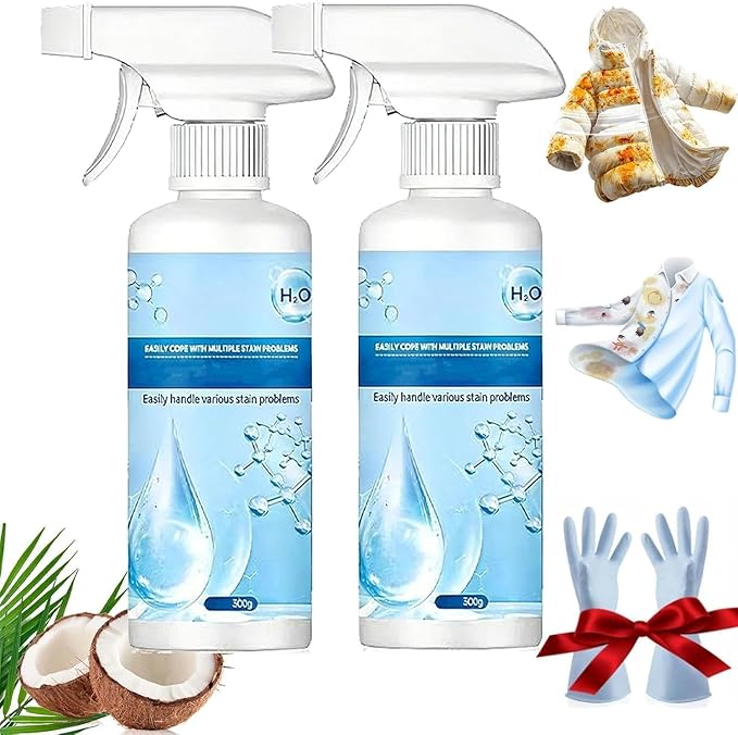 Clothing Emulsifier Stain Remover, 300ML Non Ionic Laundry Pre-Treatment Spray, Powerful Oil & Grease Stain Remover for Clothes and Shoes, Active Enzyme Fabric Cleaner for Food, Dirt (2PCS)