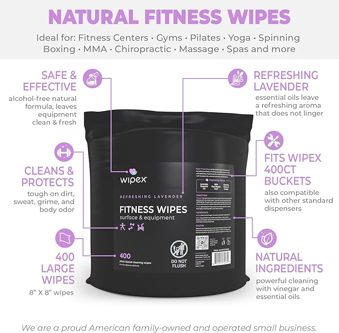 Wipex Gym Wipes for Equipment Bundle, EWG Verified, Get 800 Wipes with (1) Lavender Bucket & (1) Plant-Based Refill Roll, Clean Surfaces & Mats, Safe Gym Cleaner