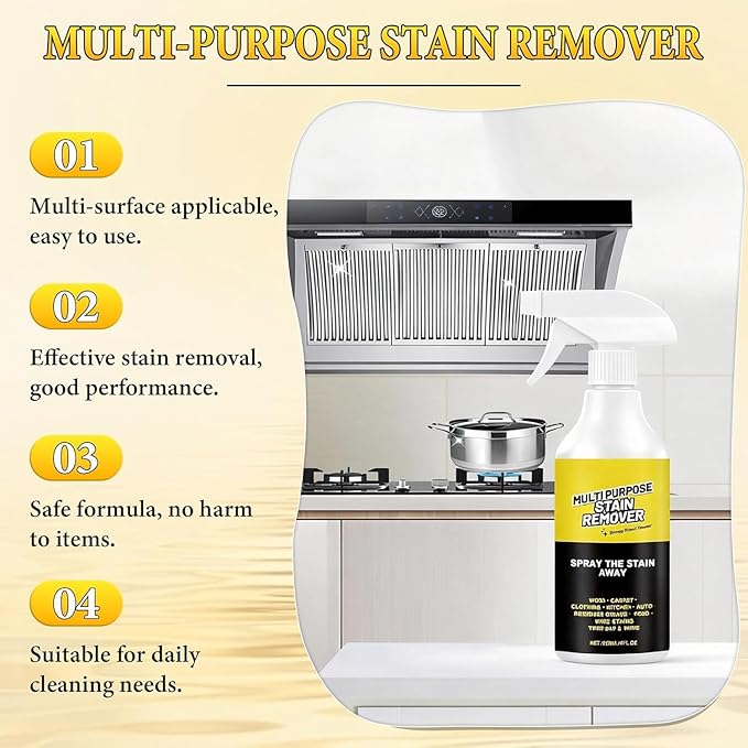 Multi-Purpose Stain Remover, A Powerful Cleaner，Kitchen Multi-purpose Foam Cleaner Spray, A powerful Cleaner for Kitchens, Floors, Cars, and Toile (2PCS*120ML)