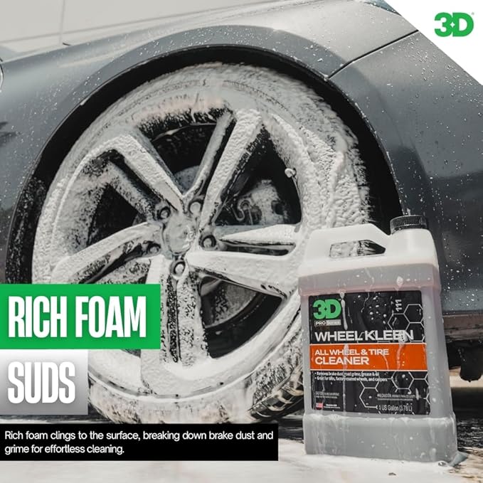 3D Wheel Kleen - High-Foaming Wheel & Tire Cleaner, Removes Brake Dust, Road Grime & Grease, Safe for All Factory Wheels & Calipers, Professional-Grade - 1 Gallon