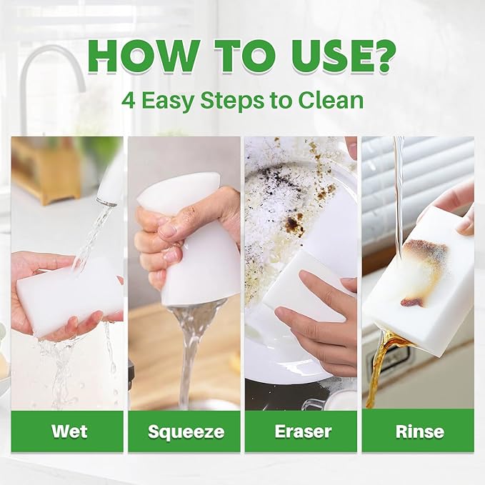 Magic Melamine Sponge Eraser, GRS Certified 100 Pack Magic Cleaning Erasers in Bulk No Scratch & Super Absorbent, Multi-Functional Melamine Foam Sponges for Bathroom Window Shoes Kitchen