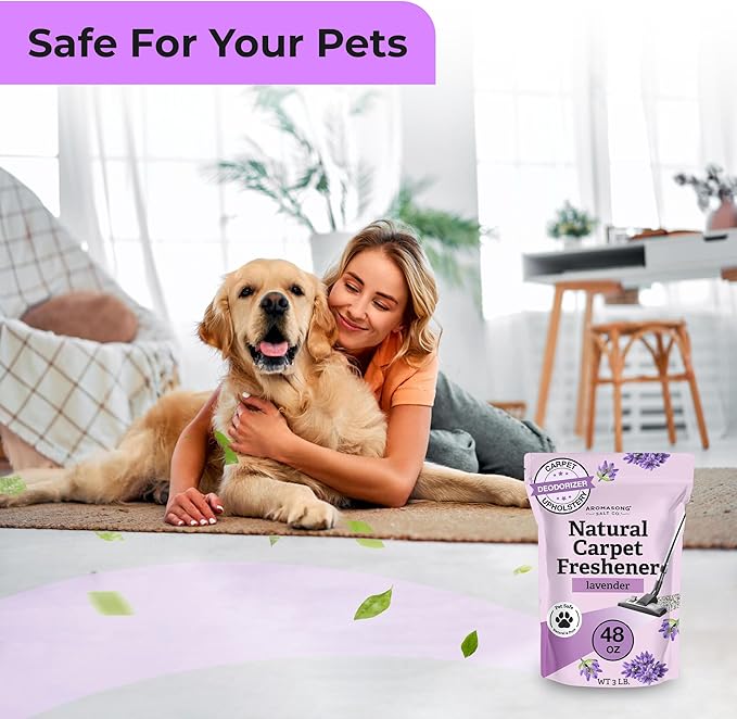 Aromasong Carpet Deodorizer Powder- 100% Natural Lavender Carpet Freshener - Safe For Pets - Upholstery Deodorizer - Effective Pet Odor Eliminator For Strong Odor & Pet Urine - 3 Lb.