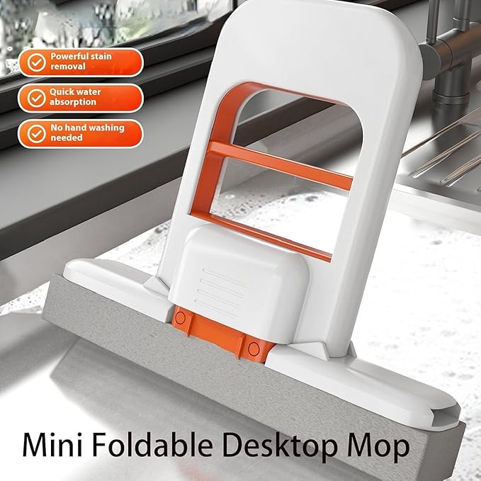 Mini Foldable Desktop Mop, Portable Mini Cleaning Mop, Lazy Desktop Sponge Mops, Mini Handheld Mops with Wet/Dry Spray for Bathroom, Kitchen, Desktop, Glass, Living Room, Car (White,1pcs)