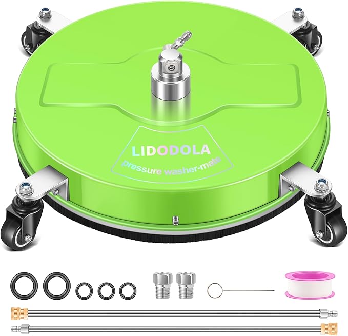 19'' Pressure Washer Surface Cleaner with 4 Wheels - Stainless Steel Surface Cleaner for Pressure Washer Attachment for Concrete, Driveway, Patio, Sidewalk, Deck and Driveways (19 INCH GREEN)