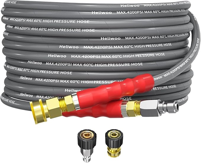 Pressure Washer Hose 25FT, 4200PSI High Tensile Wire Braid Kink Resistant Power Washer Extension Hose, 1/4'' Flexible Replacement Hose with M22-14mm Brass Swivel Thread and 3/8 Quick Connect