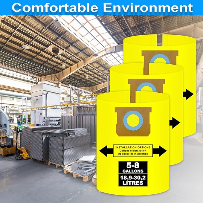 5-8 Gallon Bags for Shop Vac 5, 6, 8 Gallon, 90661, 90671, Type E, Type H, VF2004, VHBS, VDBS, 9066100, 9066133, 9067100 Vacuums, High-Efficiency Disposable Collection Filter Bag, Double Layer, 6 pack