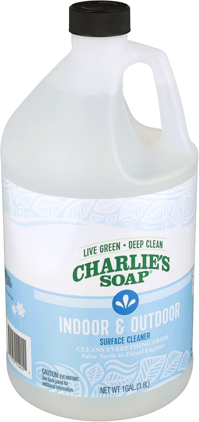 Charlie's Soap Indoor-Outdoor Surface Cleaner with Pump (1 Gallon, 1 Pack) - Hypoallergenic, Biodegradable, Multi-Surface Use