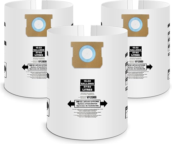 3 Pack Vacuum Bags Replacement for Shop Vac Bags 15-22 Gallon Type G 90663 9066300 Type J 90673 9067300 and VF2008, PETOX High-Efficiency Disposable Vaccum Collection Filter Bags