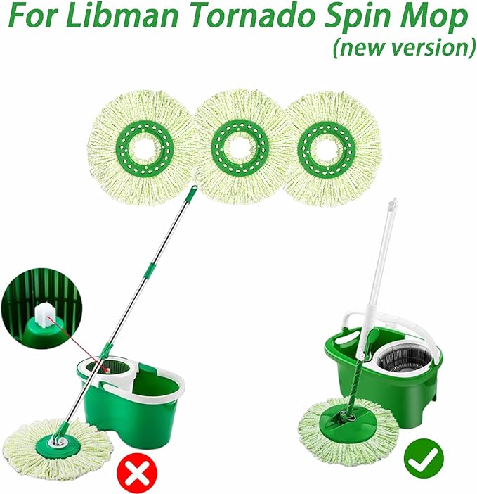 3PCS Mop Head Replacement for Libman Tornado Spin Mop, Machine Washable Microfiber Mop Refill Head Replace, Green