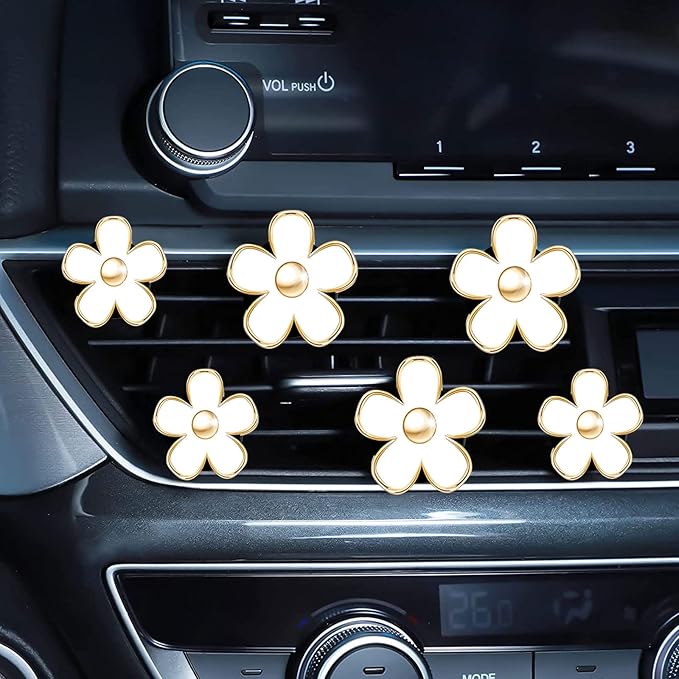 Daisy Flower Air Vent Clip - Colorful Car Accessories for Women Interior, Cute Set, White
