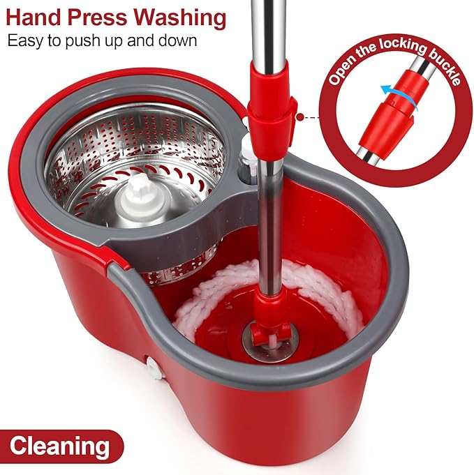 Spin Mop and Bucket with Wringer Set，Mop and Bucket Set for Floor Cleaning with 3 Mop Refills 61 inches Telescoping Rod for Office and Home use