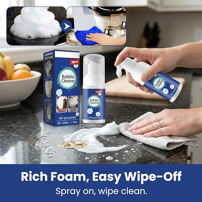 Foaming Heavy Oil Stain Remover, Rinse-Free Foam Cleaner Spray for Kitchen Grease, Multi-Surface All Purpose Cleaner for Stovetops, Countertops, Range Hoods & Sinks (100ml/3.4oz, 1-Pack)