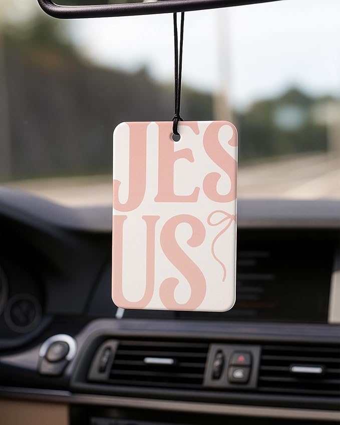 Pink Christian Car Air Freshener 4 Pcs Coconut Scented, Coquette Girly Pink Bow Christian Car Accessories Mirror Decor for Women, Religious Hanging Air Freshener for Cars Closet Drawer Books