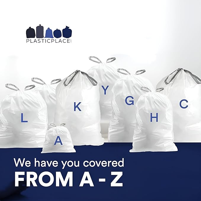 Plasticplace Custom Fit Trash Bags, Compatible with Simplehuman Code L (100 Count) White Drawstring Garbage Liners 4.8 Gallon / 18 Liters, 16.75" x 24.5"