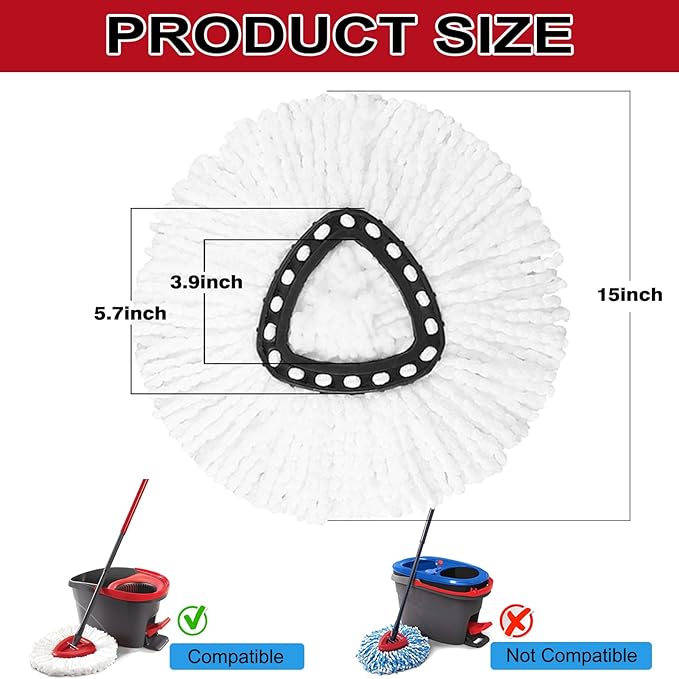 8Pcs Mop Head Replacement,Spin Mop Replacement Head Compatible with Cedar Easywring 1-Tank System Including Machine Washable & Easy to Replace,6 Spin mop Replacement Heads,1 Brush Head and 1 Base