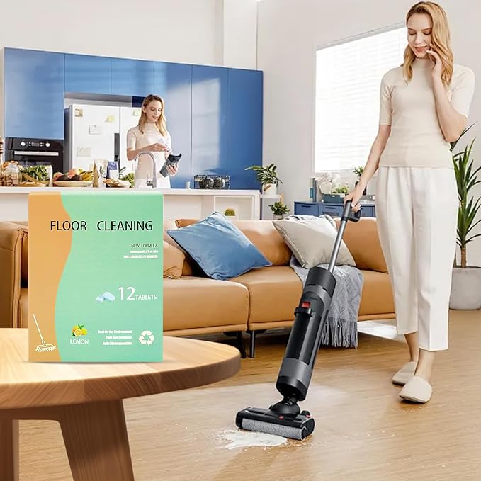 12PCS Floor Cleaning Solution Tablet,Floor Cleaning Tablets, Tile and Vinyl Floors，suitable with All Robot Vacuums with Mopping and Cordless Wet/Dry Vacuum Mop Cleaner Lemon Scent