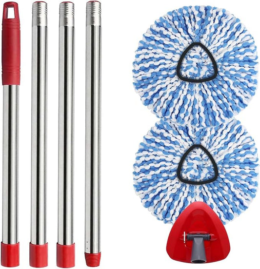 Small Spin Mop Replacement Head for O Cedar RinseClean 2-Tank System, 2 Fluffy Microfiber Mop Refills with 1 Small Base & 4-Section 30-58in Mop Handle, Replace Heads for Deep Clean, Machine Washable