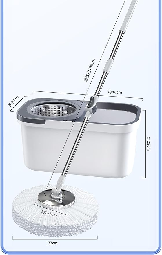 Mop - Spin Bucket System Stainless Steel Deluxe Spinning Floor Cleaning with Microfiber Replacement Refills