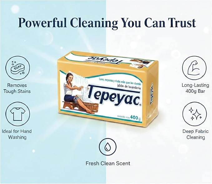 Tepeyac Biodegradable Yellow Laundry Bar and Tough Stain Remover, For all Fabric Types - Fresh Scent 400 g