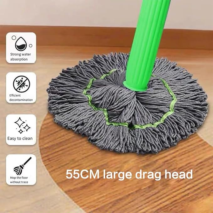 2 in 1 Dehydrated Mop, Self Wringing Twist Mop, Wet Dry Microfiber Mop Spin Mop, with 2 Mop Head Replacement, House Mops for Hardwood, Tile, Vinyl Floor Cleaning