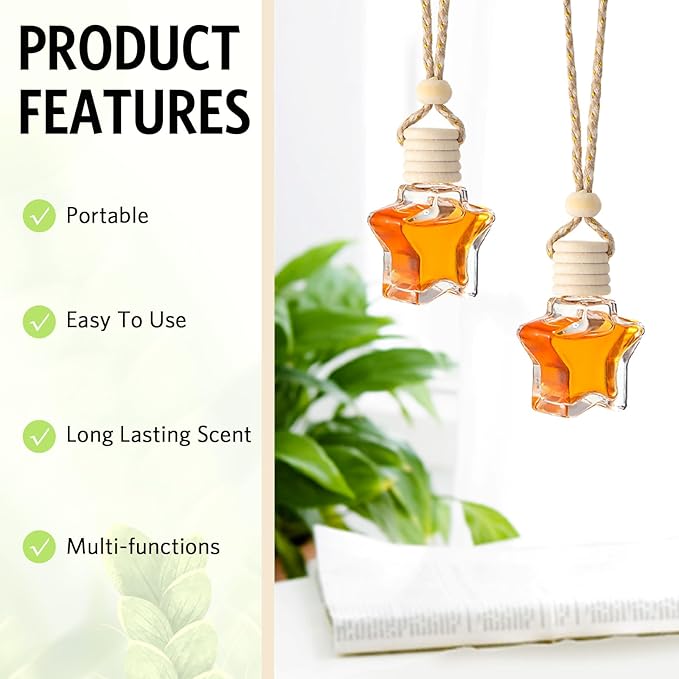 BBTO 100 Pcs Car Air Fresheners Diffuser with Wooden Cap Empty Aromatherapy Diffuser Clear Car Fragrance Holder Pendant Hanging Perfume Fresheners Bottles for Decor(Star,Clear)
