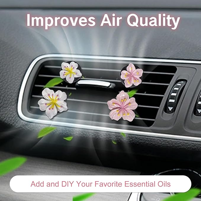 NIIIYTYB 6Pcs Cute Car Air Freshener Vent Clips Flower Air Vent Clips for Fresheners Pink Hawaiian Hibiscus and Cherry Blossom Car Accessories Aesthetic Interior Decor for Women Peach Blossom