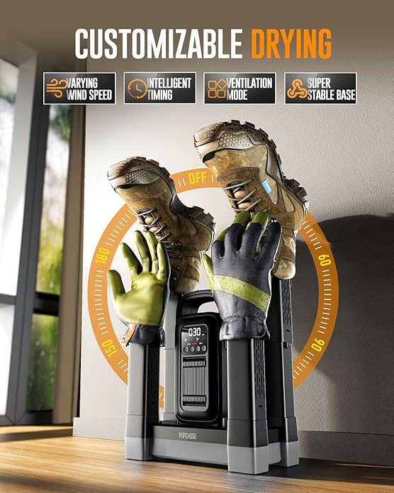 POPCHOSE Heavy-Duty Boot Dryer, Upgraded Shoe Dryer Helps Reduce Odor, Glove & Boot Warmer, Silent & Adjustable Timer