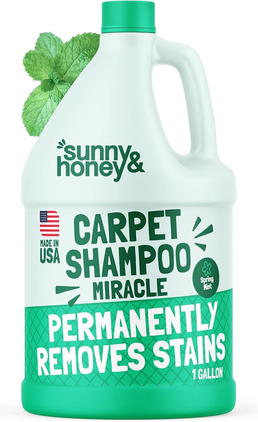 Sunny & Honey Carpet Cleaner Solution - Carpet Shampoo & Pet Stain Remover for Upholstery & Rugs - Works With Steam Cleaners (128 fl oz, Spring Mint Scent)