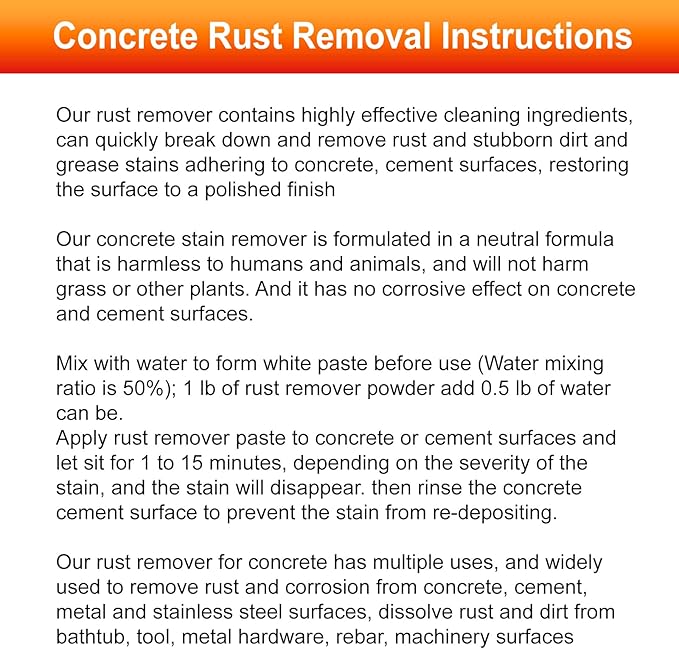GOODTAKE Rust Remover Powder, 5 Pounds Concrete Stain Remover | Indoor Outdoor Surfaces | Quickly Removes Rust Stains | Safe To Use | Non-Corrosive | For Concrete, Cement Surfaces (5 lb)