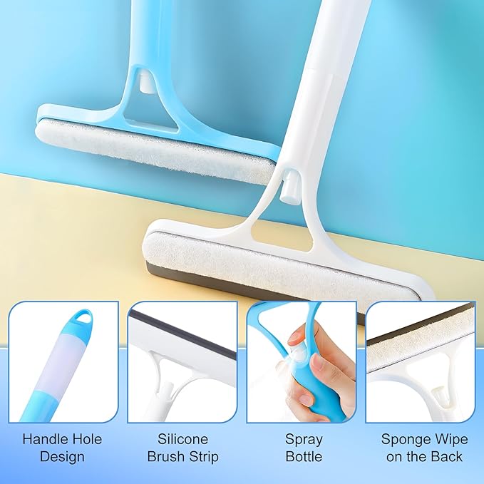 3 in 1 Window Cleaning Scraper, Cleaner Window Squeegee with Sprayer, Squeegee and Scrubber Spray Bottle Window Squeegee for Shower Glass, Mirrors, Car and Home,All-Purpose Window Cleaner Tool(White)