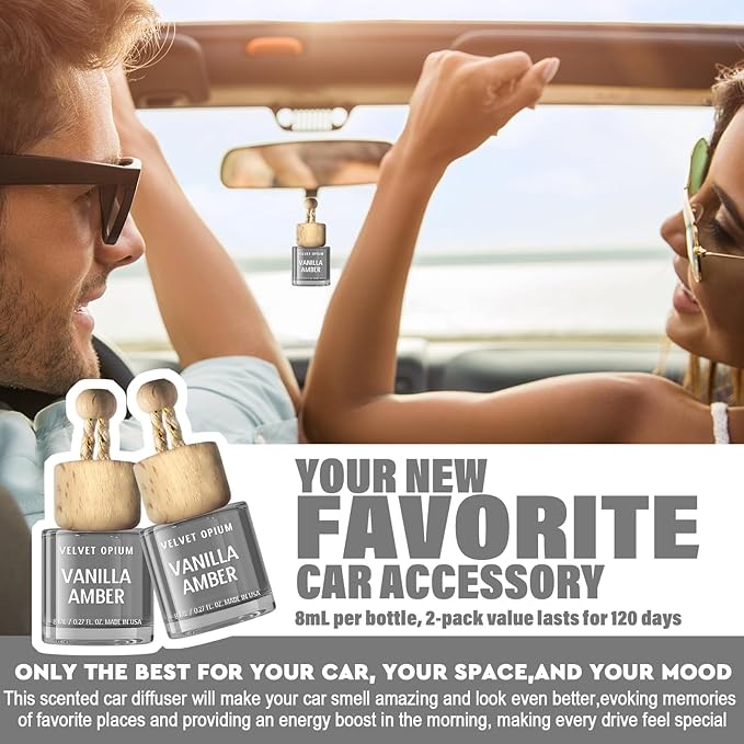 C Classy Car Air Freshener Hanging 2 Pack, Vanilla Amber Essential Oil Diffuser for Cars, Cute Car Accessories, Long-Lasting Fragrance, C ar Air Fresheners for Women & Men Gift, Made in USA