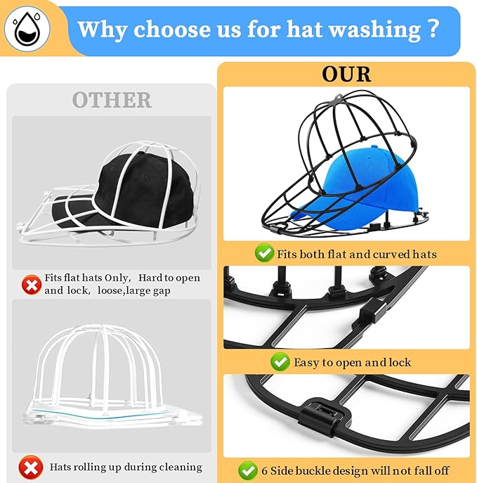 Eiito Hat Washer Cage,Hat Washer for Washing Machine and Dishwasher,Baseball Cap Washing Cage,Say Goodbye to Deformed Dirty Hats (Black 2 Pack)