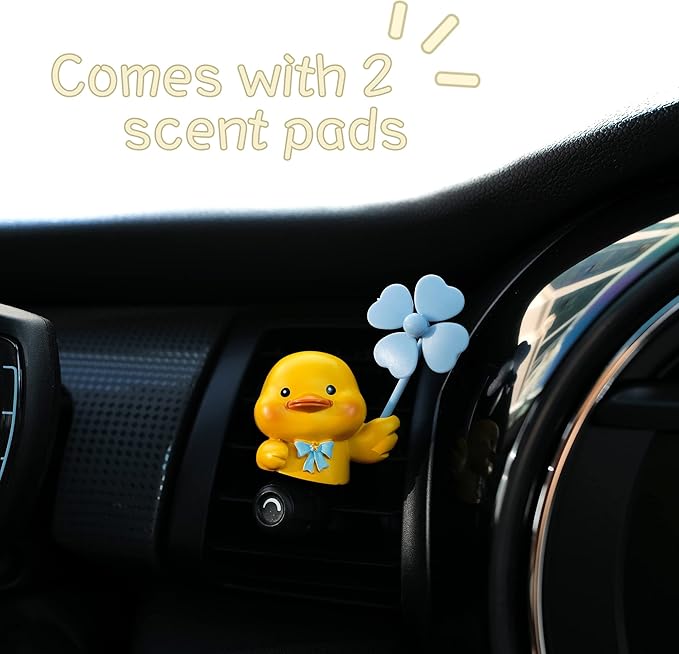 Yellow Duck Car Air Freshener with 2 Scented Replacement Tablets, Decorative Auto Accessories, Cute Velentine's Day Small Gift